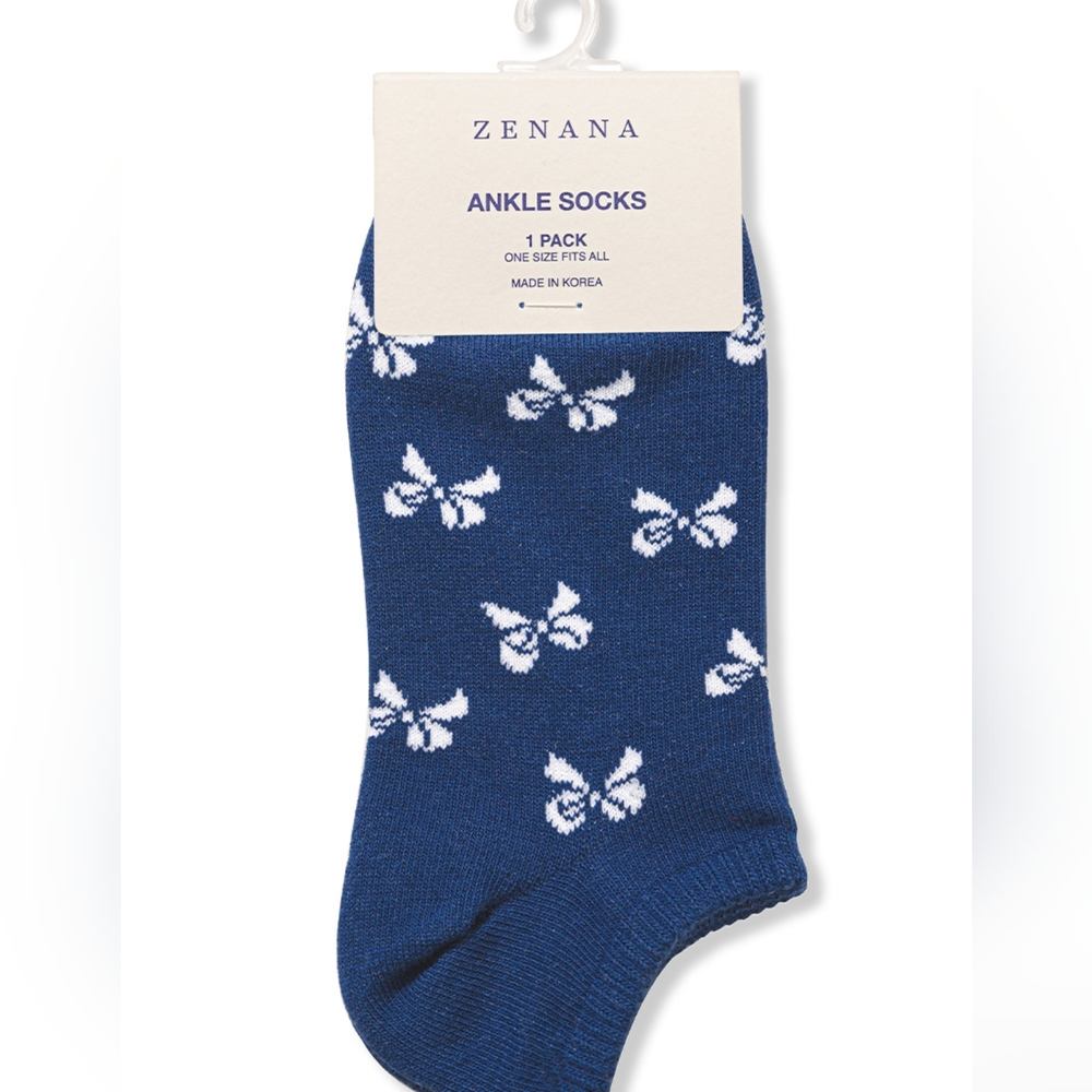 Zenana Navy Blue Ankle Socks with White Bow Pattern
